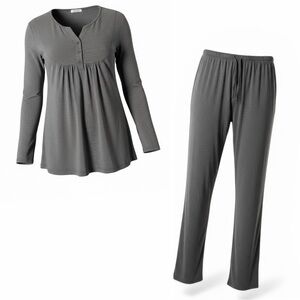 Ekouaer Women's Gray Long Sleeve Maternity & Lounge Pajama Set XL